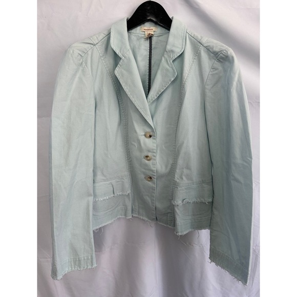 Sundance Minty Fitted Blazer Jacket Frayed‎ Fringe Hems Horn Buttons Women's 14 - Picture 2 of 11